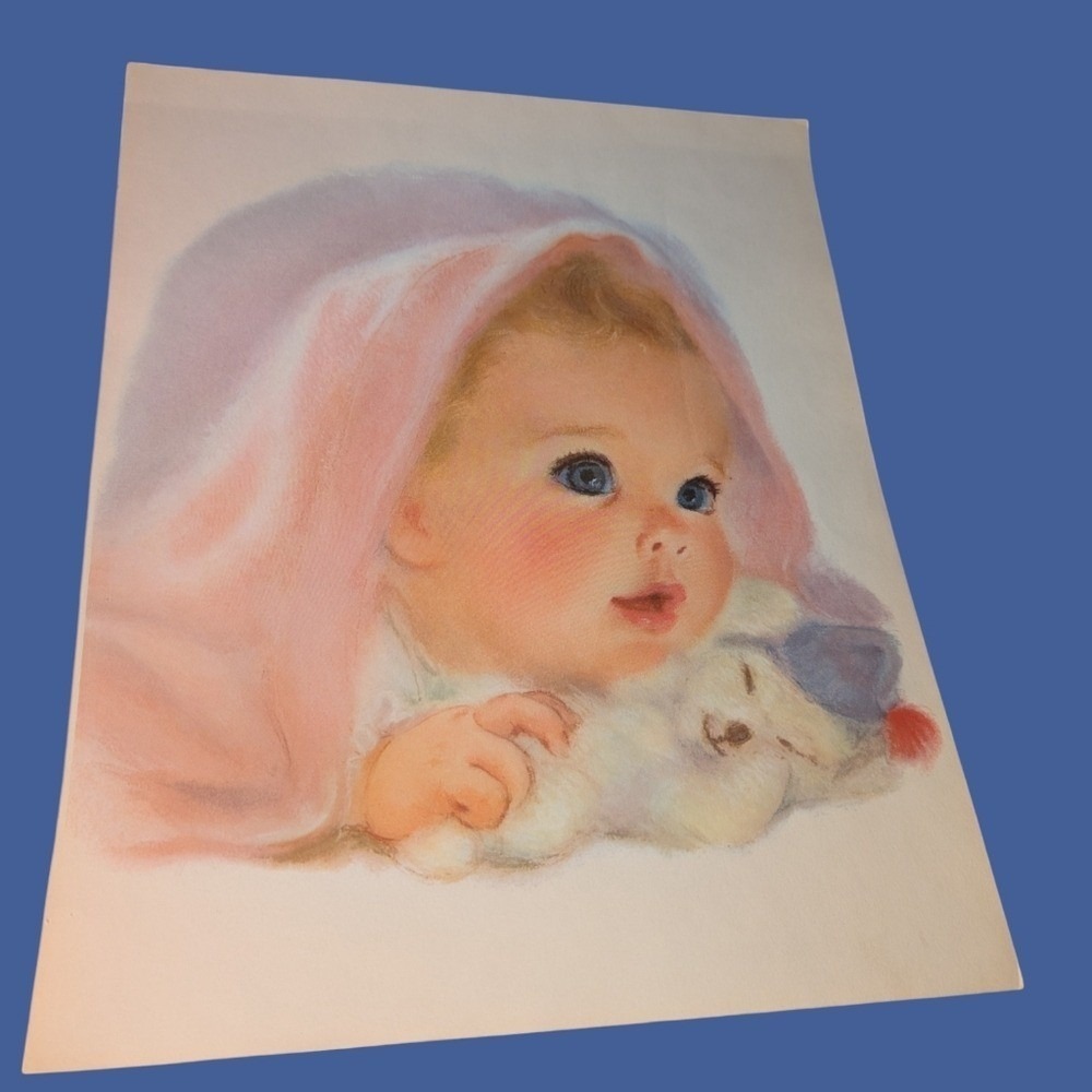 50s Vintage MCM Frances Hook Baby Art Print Pastel